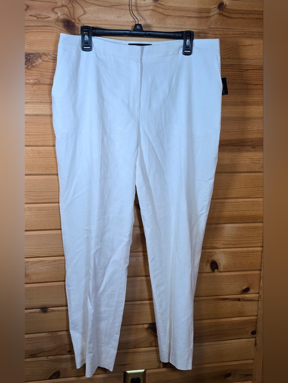 Evan Picone Black Label NWT Linen Rayon Pants 12 Lined Straight Leg White Ankle - Picture 2 of 6